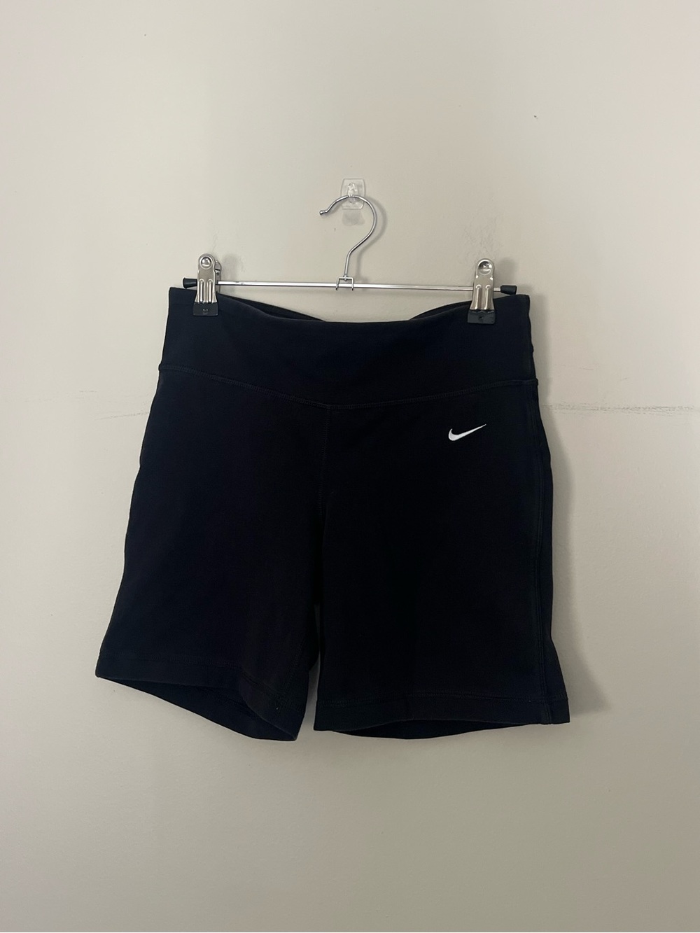 Nike Women’s Black Athletic Shorts with White Swoosh